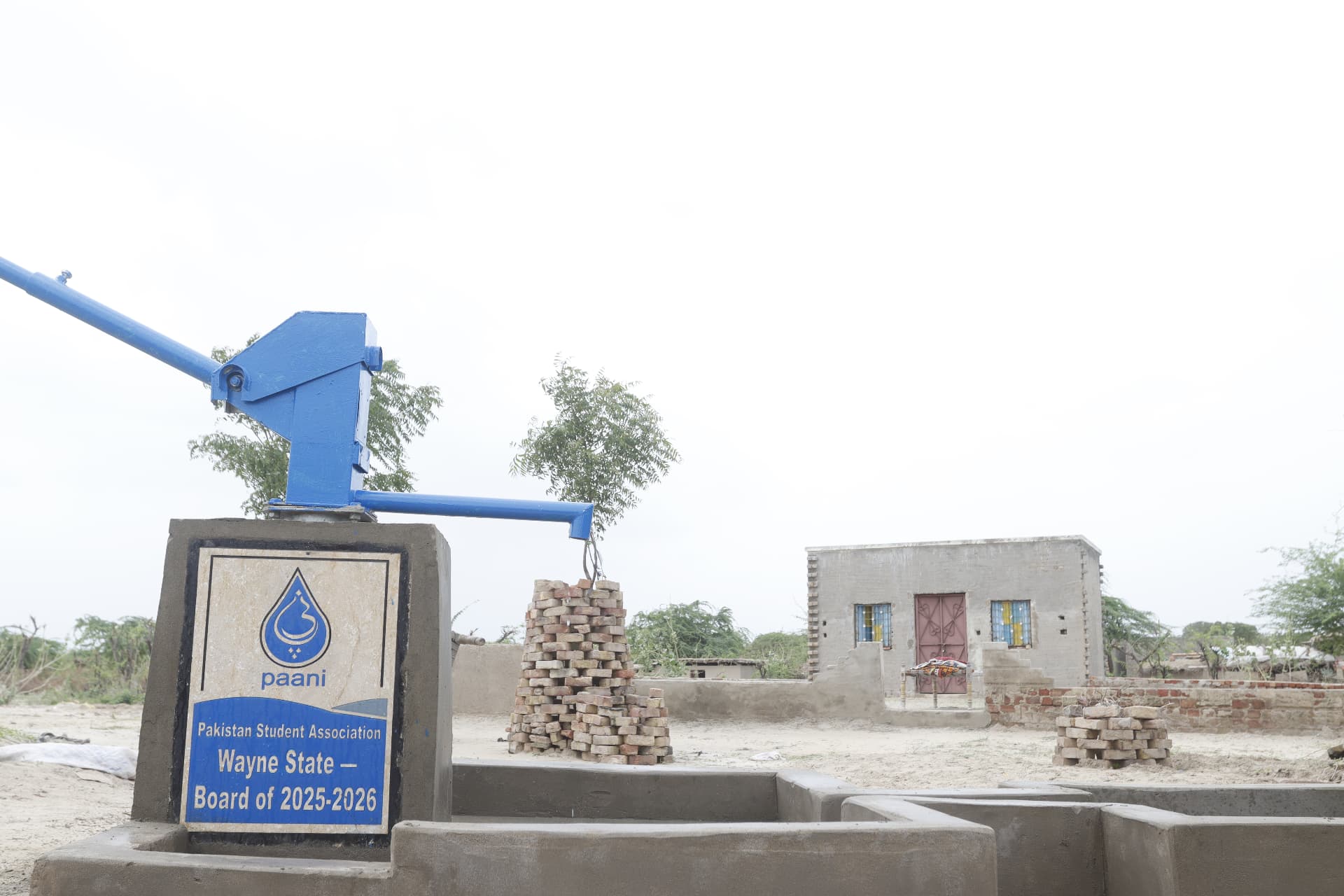 Close view of the completed pump and PSA plaque